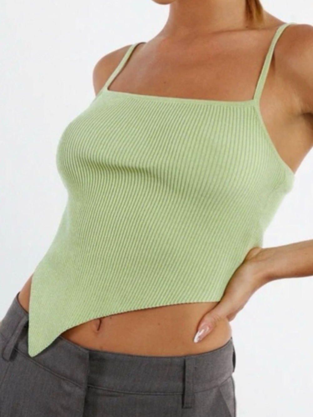 Motel Rocks Suhari Tank Top Lime Green Rib Knit NWT